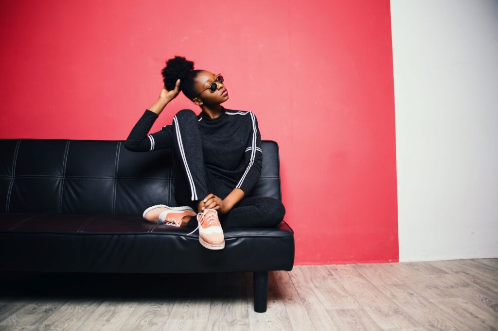 A woman in a coordinated athleisure set