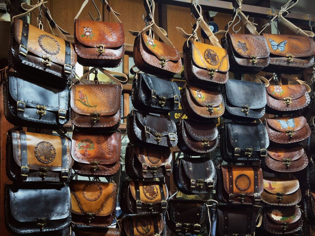 A small leather crossbody bag close up