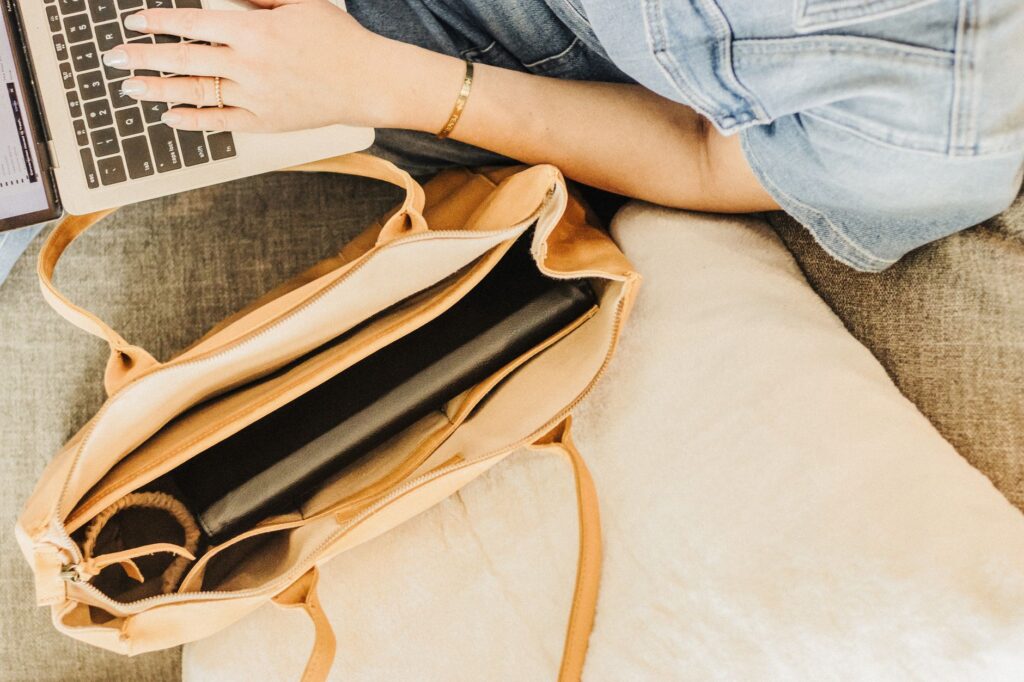 A structured leather tote bag