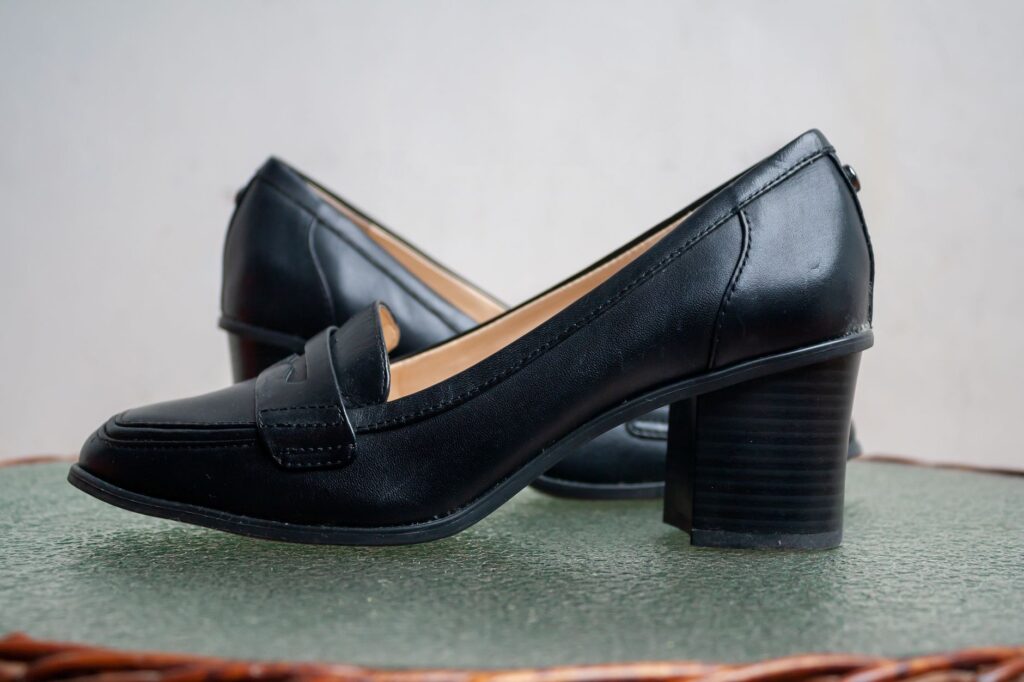 A pair of comfortable block-heel shoes