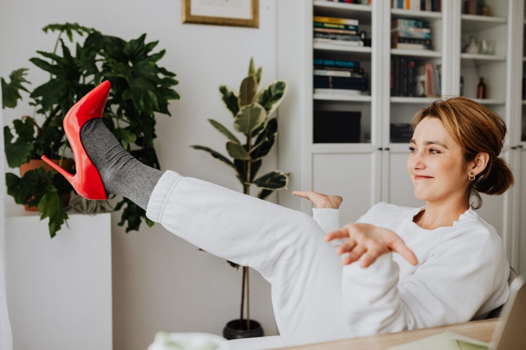 A woman in comfortable heels with a work outfit