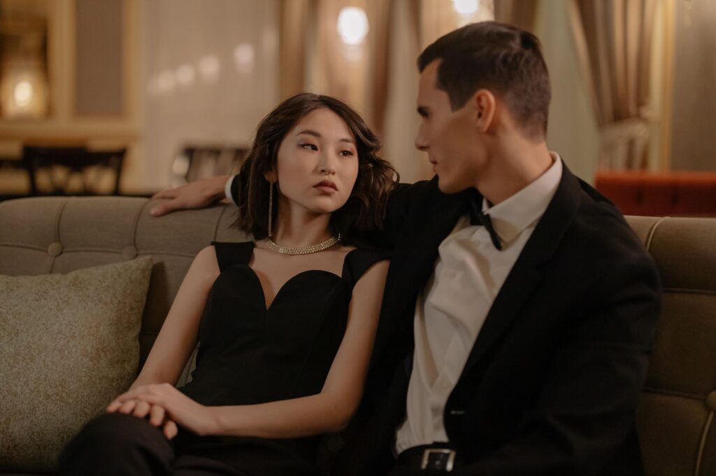 A woman in a satin slip dress for an evening out