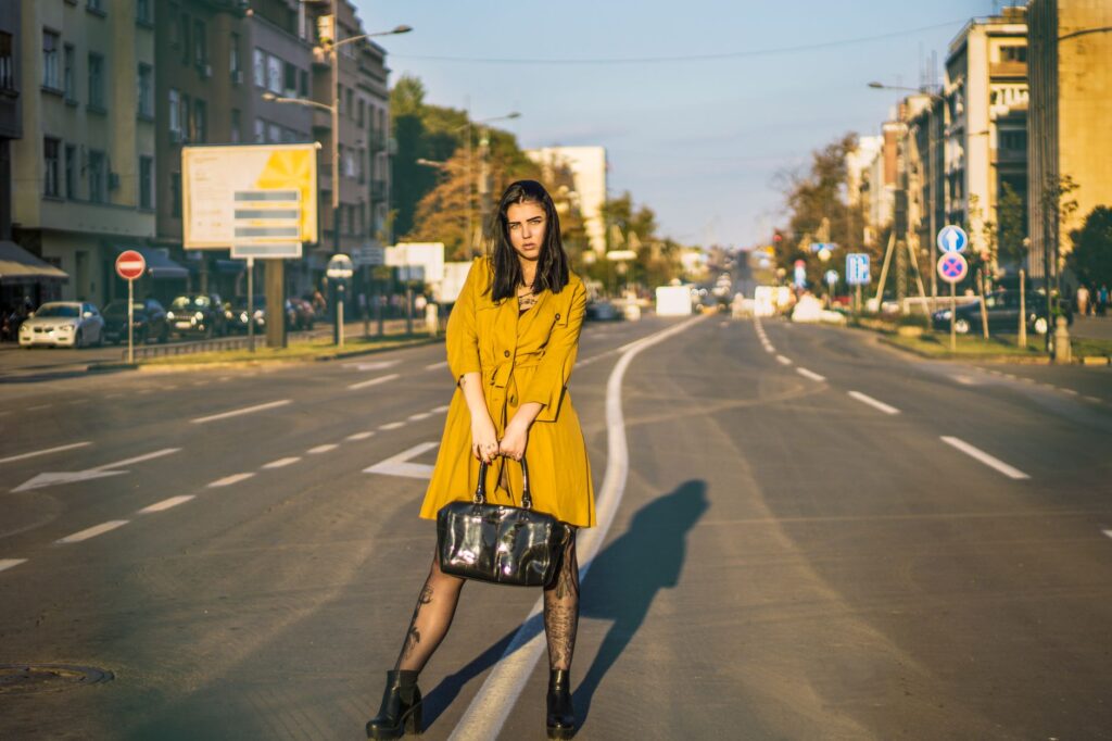 A woman in an on-trend fall outfit
