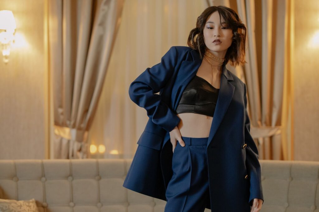 A woman in a fall work outfit with a blazer