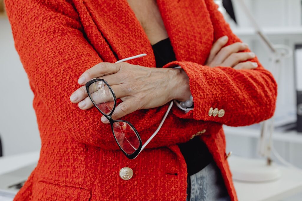 A woman in an outfit that reflects clear personal style