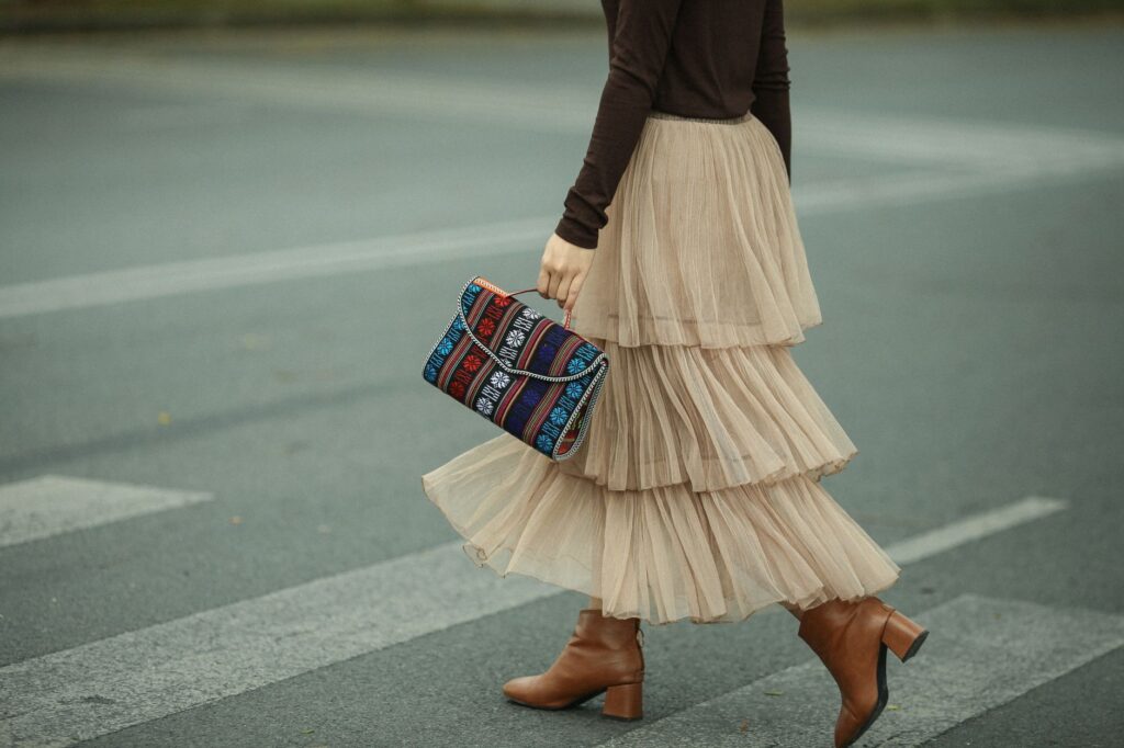 A midi skirt styled elegantly