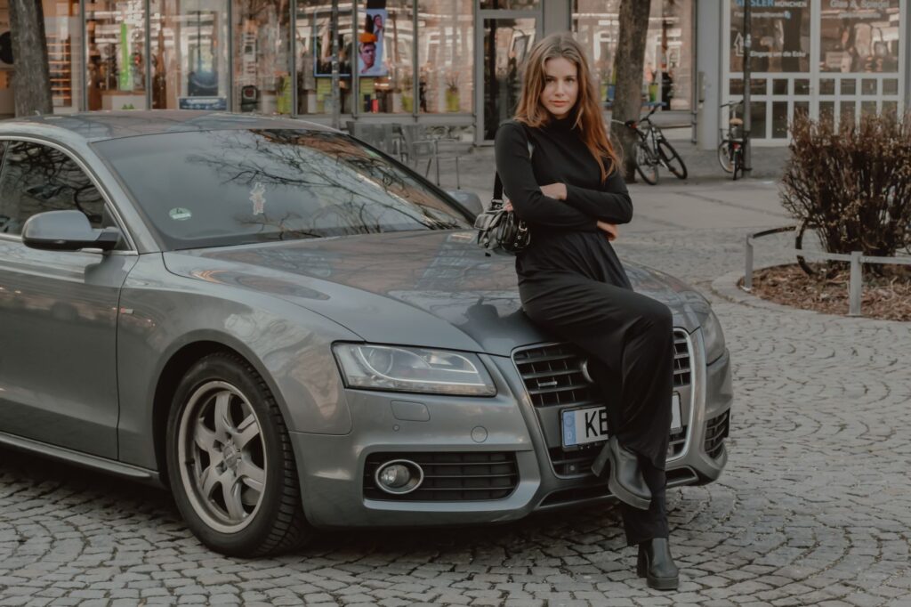 A woman in a chic all-black outfit
