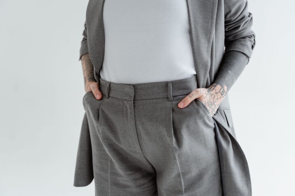 fashionable blazer paired with sports bra and leggings