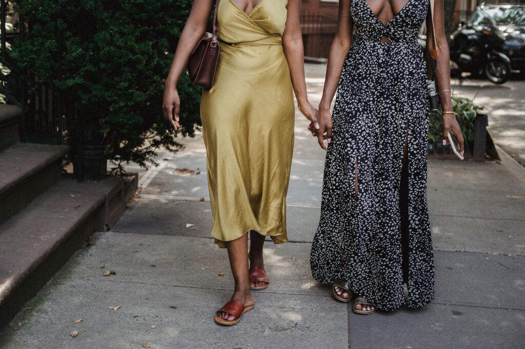 Woman wearing a flowing maxi dress outdoors
