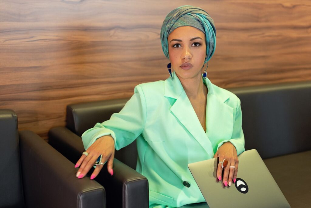 wrap dress styled with a blazer for a business casual office look