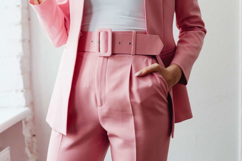 Close-up of a belted waist styling with palazzo pants